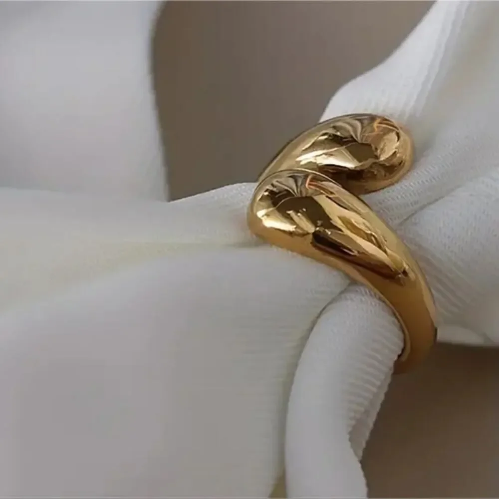 Smooth Double Ball Beads Rings Adjustable Gold Tone Geometric Style Fashion Ring